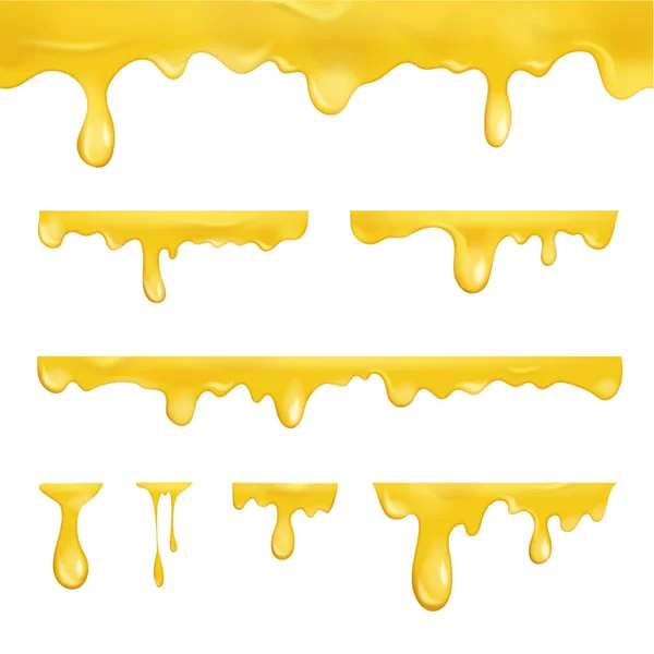 Ensemble de miel goutte à goutte 3d réaliste et détaillé. Vecteur — Image vectorielle