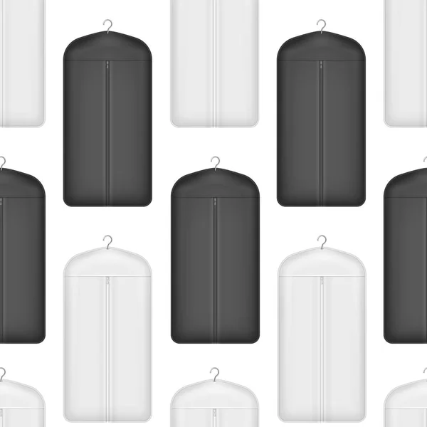 Realistic Detailed 3d White and Black Blank Storage Clothes Cover Mockup Set Seamless Pattern Background. Vector — Stock Vector