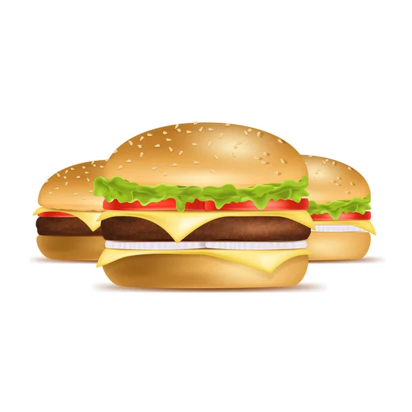 Realista Detallado 3d Classic American Hamburger Concept. Vector — Vector de stock