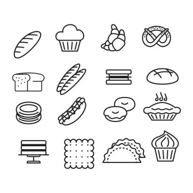 Fırın Siyah İnce Çizgi Simgesi Ayarlandı. Vektör