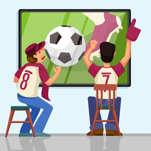Cartoon Color Characters People Soccer Fans Television Concept. Vector — ストックベクタ