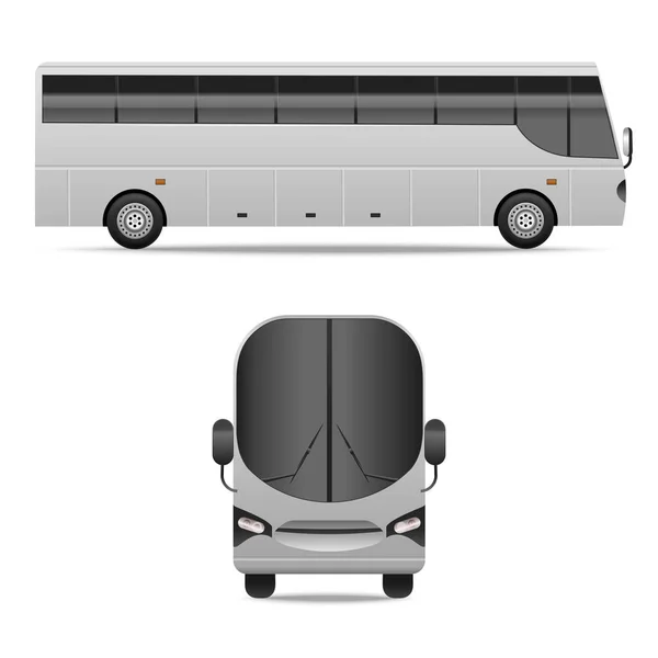 Realistic Detailed 3d Different View White Bus Set. Vector — Stock Vector