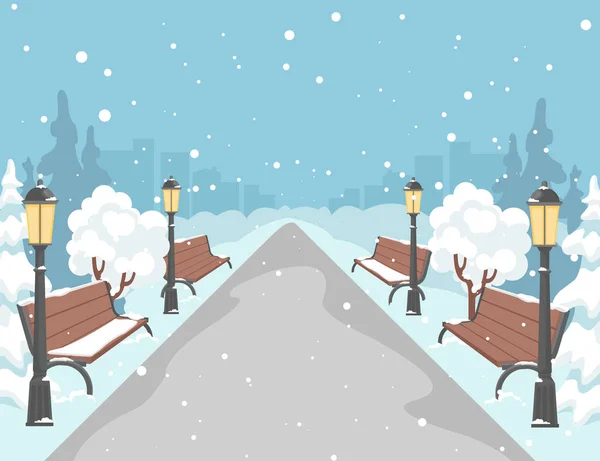 Cartoon Color Winter City Park Scene Concept. Vector — ストックベクタ