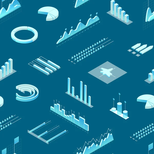 Data Financial Graphs Seamless Pattern Background 3d Isometric View. Vektor — Stockový vektor