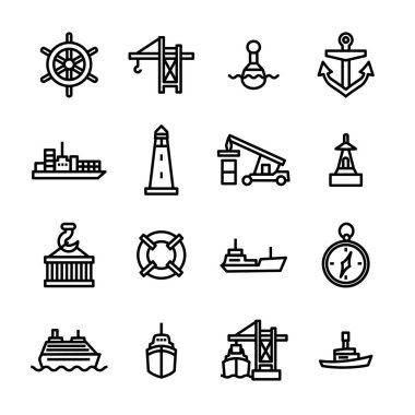 Liman İşareti Siyah İnce Hat Simgesi kuruldu. Vektör