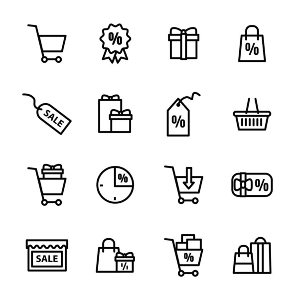 Cartel de compras Conjunto de iconos de línea delgada negra. Vector — Vector de stock