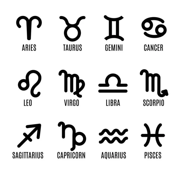 Signo del zodíaco Conjunto de iconos de línea delgada negra. Vector — Vector de stock