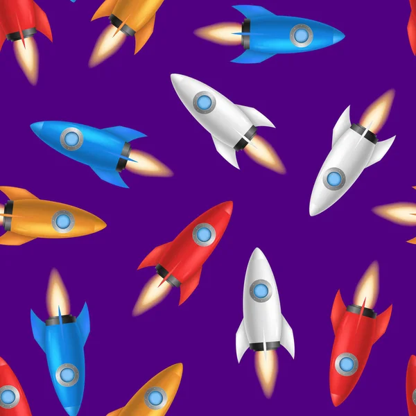 Realistic 3d Detailed Rocket Space Ship Seamless Pattern Background. Вектор — стоковый вектор