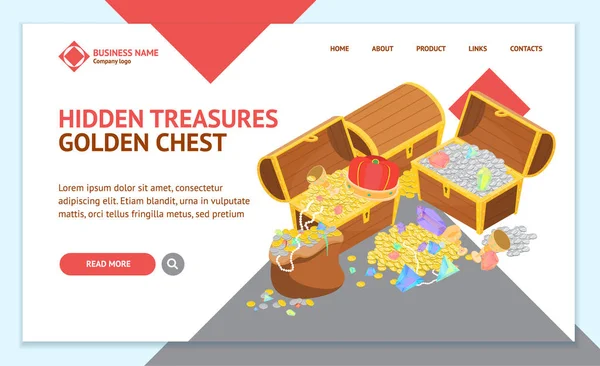 Treasure Landing Web Page Template Vista isométrica. Vector — Vector de stock