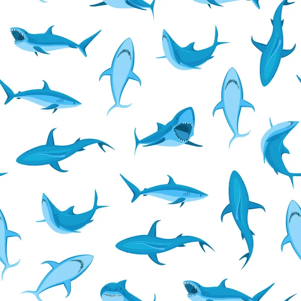 Μπλε χαρακτήρες κινουμένων σχεδίων Shark Seamless μοτίβο φόντο. Διάνυσμα — Διανυσματικό Αρχείο