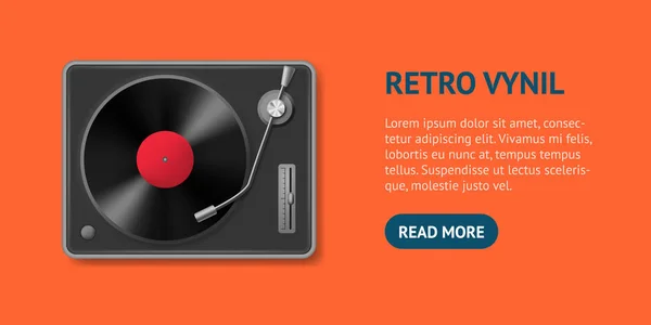 Realista 3d Detallado Retro Vinil Record Player Card. Vector — Archivo Imágenes Vectoriales