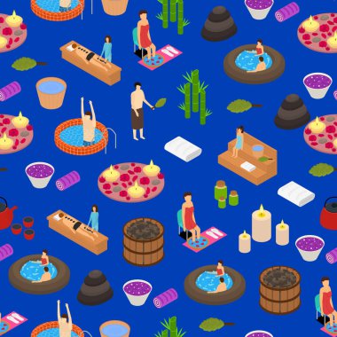 Banyo Konsepti Kusursuz Arkaplan 3D Isometric View. Vektör