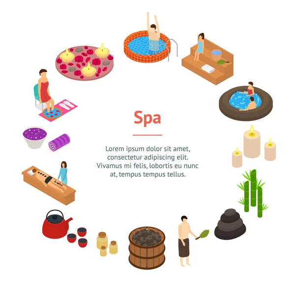 Bath House Concept Banner Card Circle 3d Isometric View. Vector — 스톡 벡터
