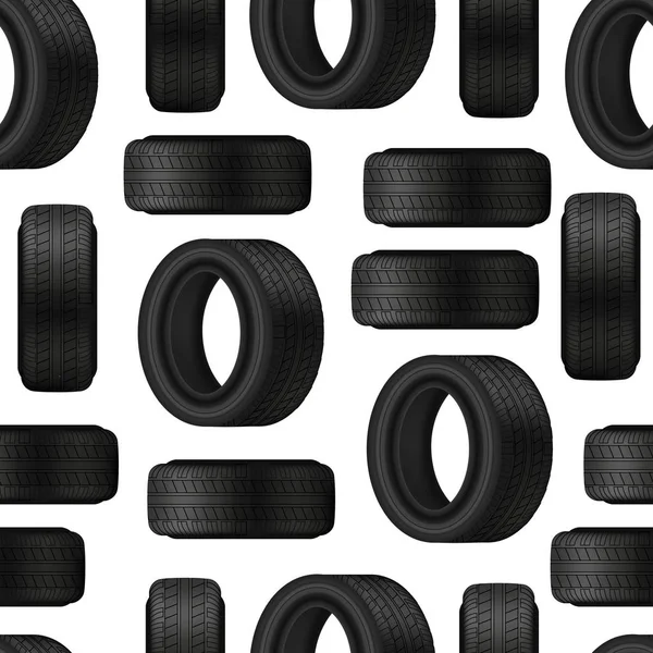 Realistic 3d Detailed Car Tires Seamless Pattern Background. Vector — 스톡 벡터