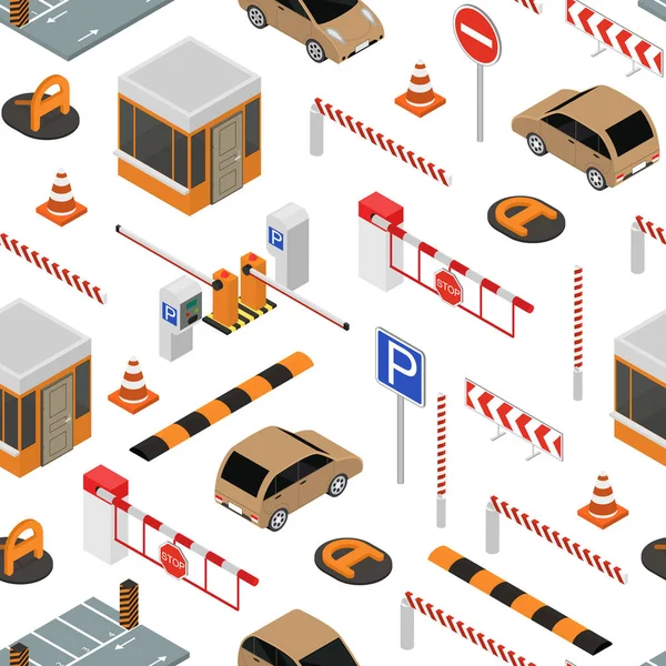 Parking Elements Concept Seamless Pattern Background 3d Isometric View. Vector — 스톡 벡터