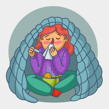 Çizgi film Renk Karakteri ve Soğuk Gribi Konsepti. Vektör