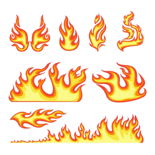 Diferentes colores de dibujos animados conjunto de elementos de fuego. Vector — Vector de stock