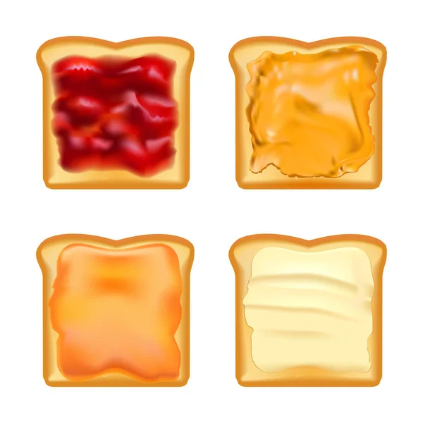 Realistic Detailed 3d Toasts with Jams Set. Vector — 스톡 벡터