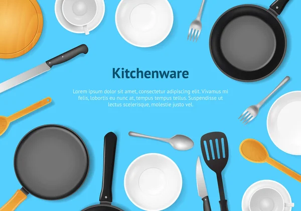 Ρεαλιστική 3d Λεπτομερείς Κουζίνες ή Utenicles κάρτα κουζίνας. Διάνυσμα — Διανυσματικό Αρχείο
