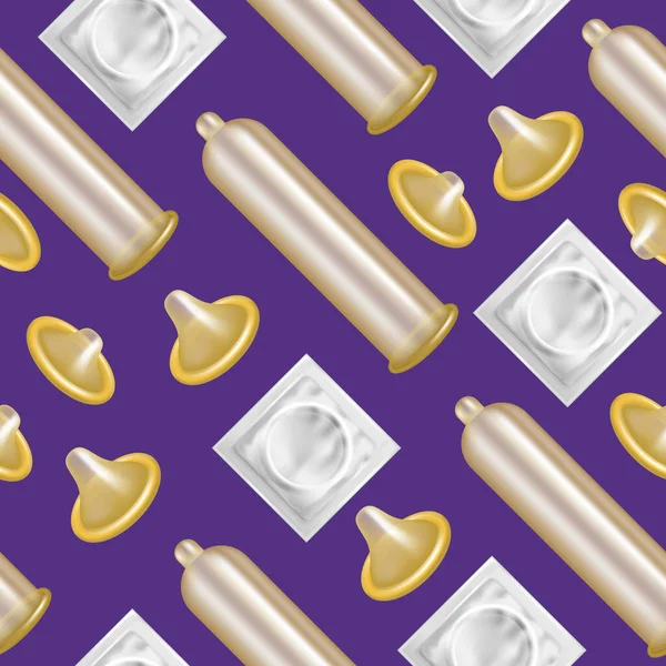 Realistische 3D detaillierte Latex Kondom nahtlose Muster Hintergrund. Vektor — Stockvektor