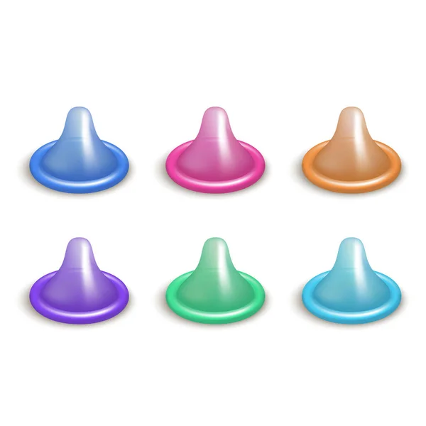 Realistische 3D detaillierte Latex Kondom Farbset. Vektor — Stockvektor