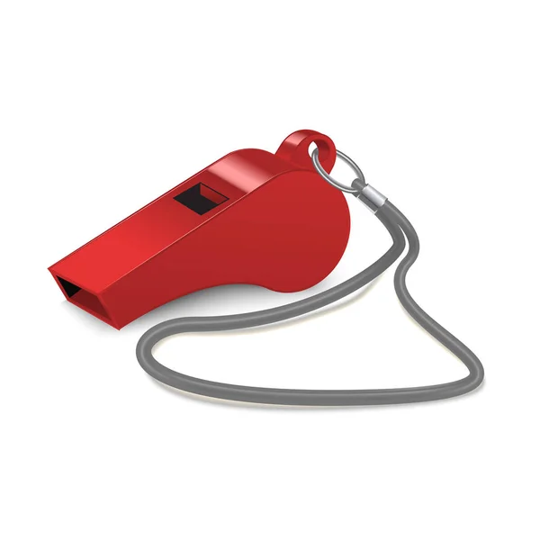 Realista 3d detallado brillante metálico silbato rojo. Vector — Archivo Imágenes Vectoriales