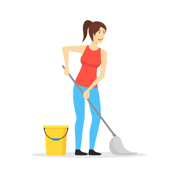 Cartoon Color Character Woman Housewife Concept. Vector — Stock Vector