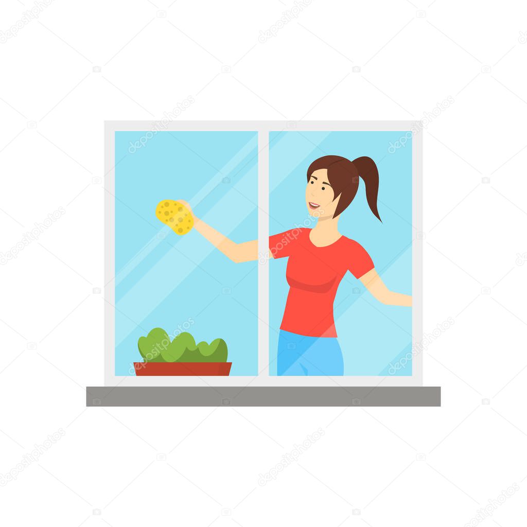 Cartoon Color Character Woman Housewife Concept. Vector