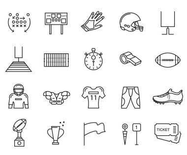 Amerikan Futbol İşareti Siyah İnce Çizgi Simgesi. Vektör