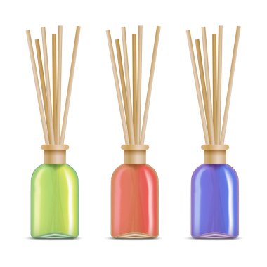 Gerçekçi Detaylı Aromaterapi Reed Çubukları Seti. Vektör