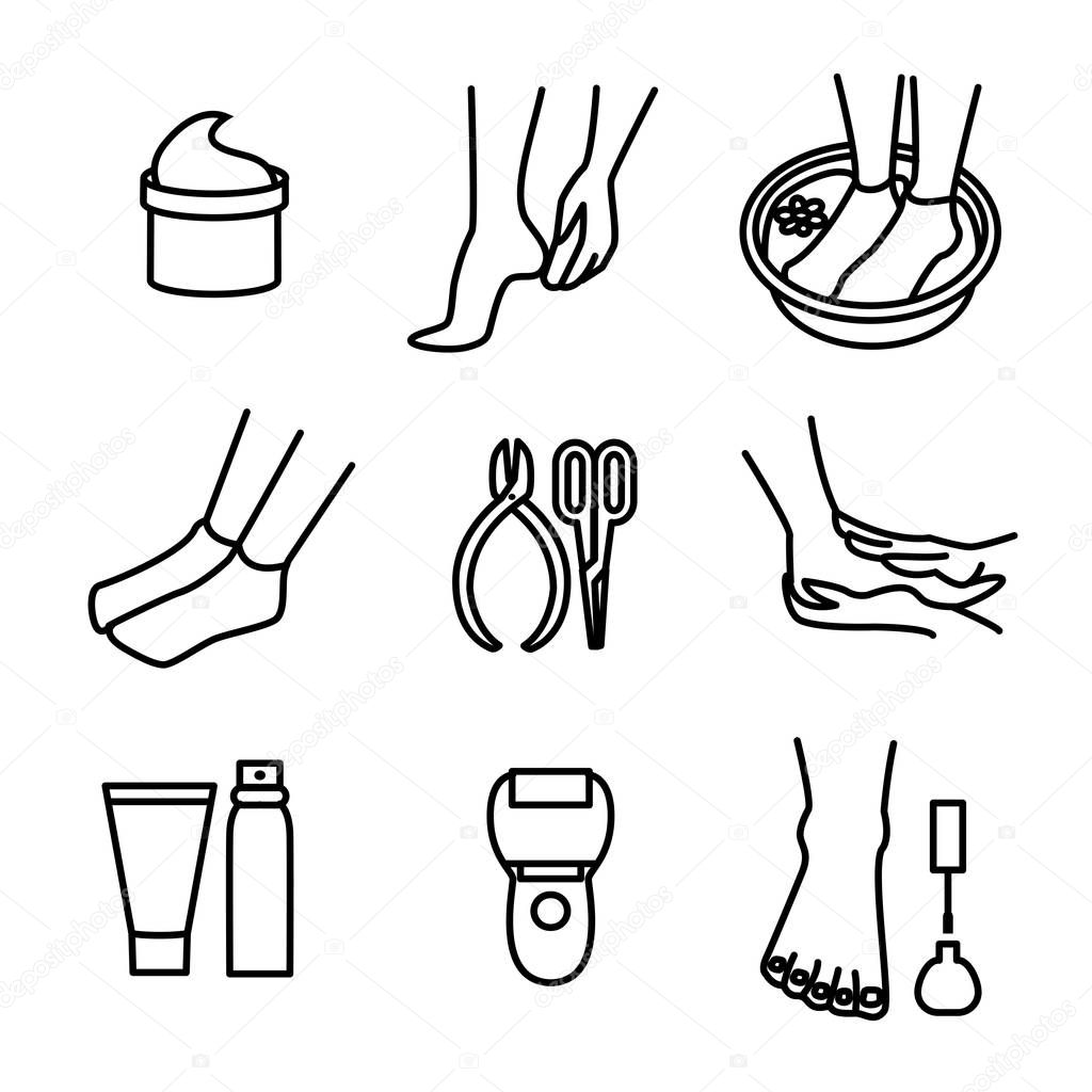 Foot Care Sign Black Thin Line Icon Set. Vector