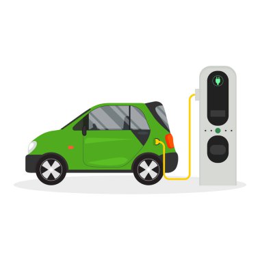 Cartoon Electric Car on a White. Vector