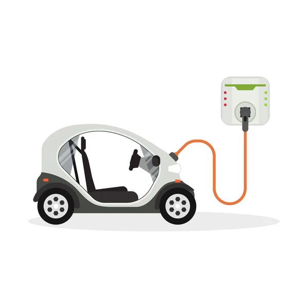 Carro elétrico dos desenhos animados em um branco. Vetor —  Vetores de Stock