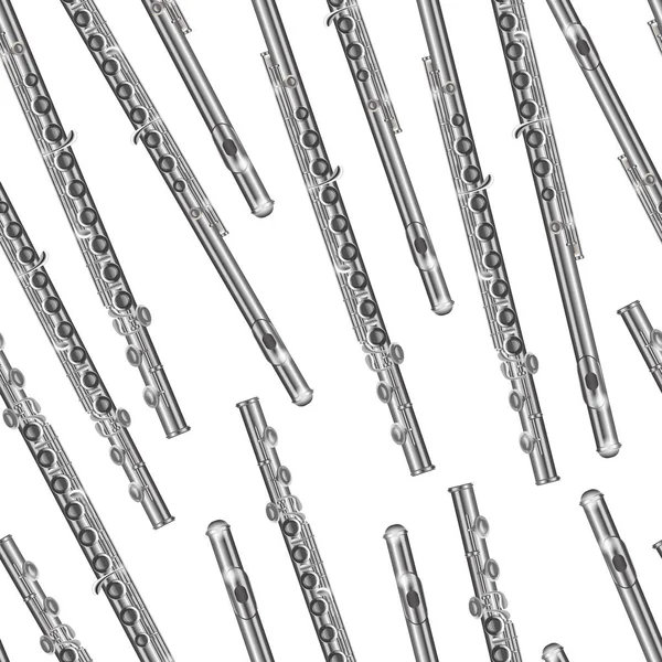 Realista 3d detallada flauta clásica musical inconsútil patrón de fondo. Vector — Archivo Imágenes Vectoriales