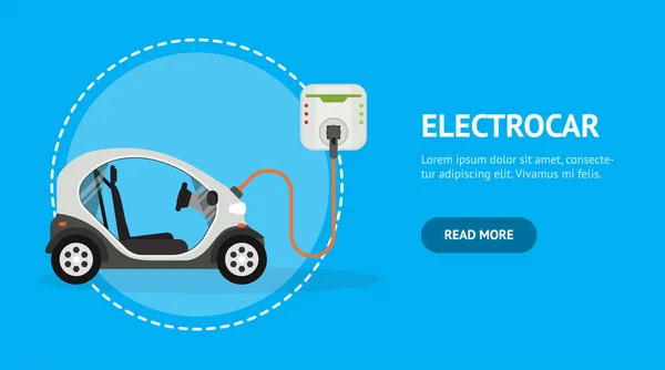 Tarjeta Cartoon Electric Car Ad Poster. Vector — Archivo Imágenes Vectoriales