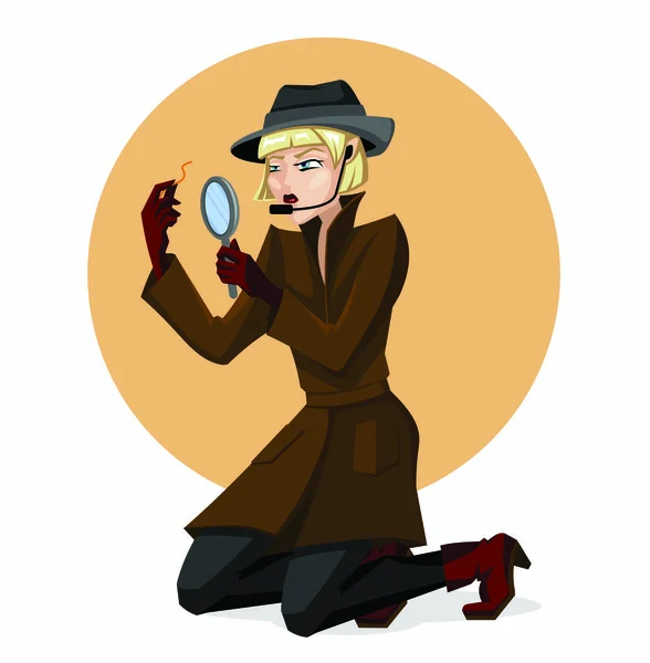 Cartoon Color Character Person Detective Woman Concept. Vector — Stock Vector