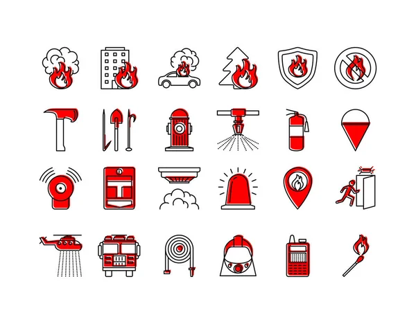 Firefighter Sign Color Thin Line Icon Set. Vector — Vector de stock