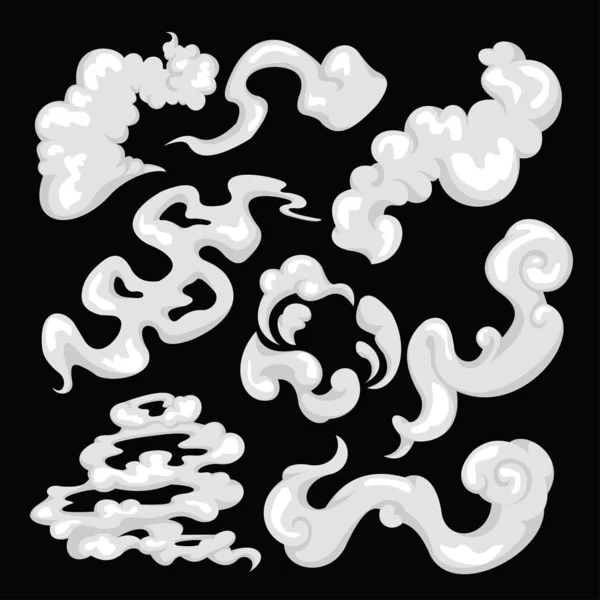 Κινούμενο λευκό διαφορετικά σύννεφα ατμού σετ στοιχείων. Διάνυσμα — Διανυσματικό Αρχείο