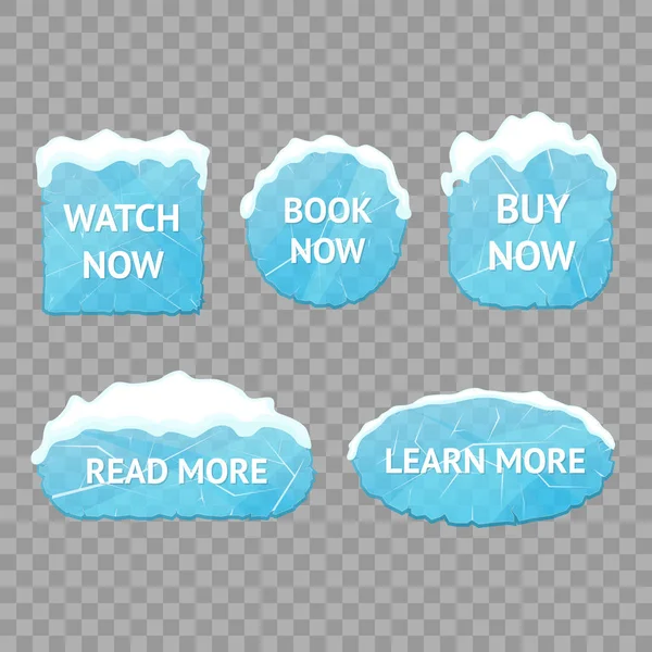 Botones de hielo detallados realistas 3d con conjunto de texto. Vector — Vector de stock