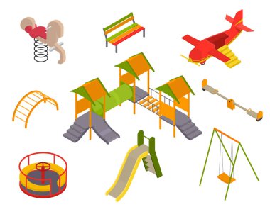Kid Playground Elements 3d Icon Set Isometric View. Vector