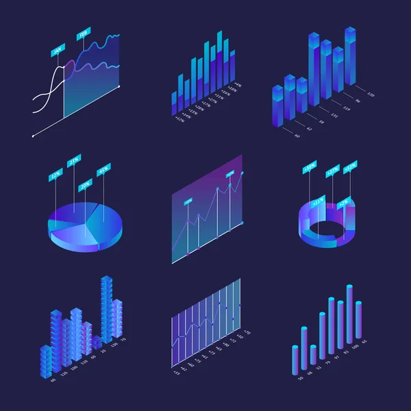 Data Finance Graphic Sign 3d Icon Set Isometric View. Vector — Stockvektor