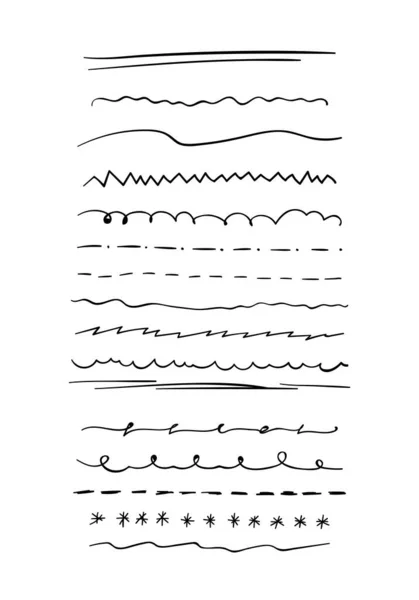 Set di sottolineature per schizzo sottile nero disegnato a mano. Vettore — Vettoriale Stock