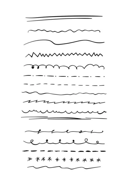 Desenho à mão preto fino esboço sublinhado Set. Vetor — Vetor de Stock