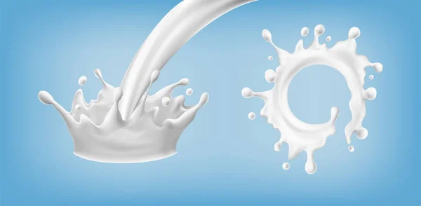 Conjunto de respingos de leite branco detalhado 3d realista. Vetor —  Vetores de Stock