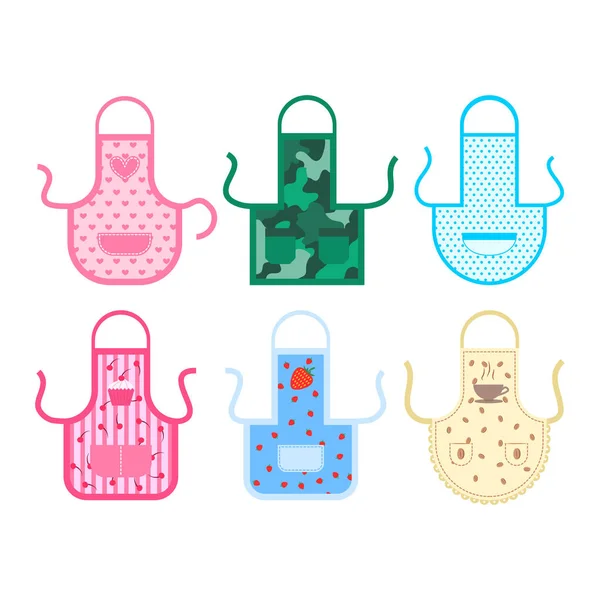 Set di icone grembiule da cucina a colori del cartone animato. Vettore — Vettoriale Stock