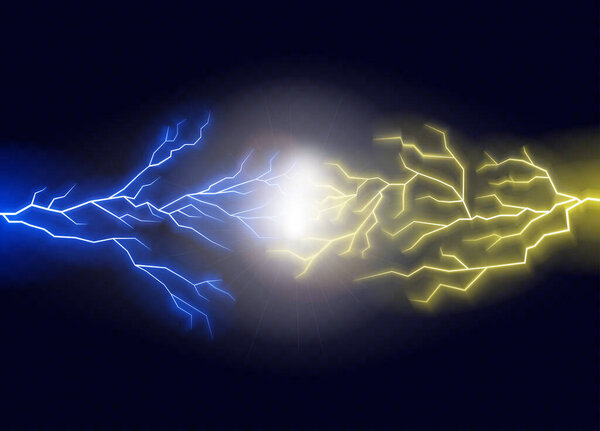 Realistic 3d Detailed Forces Gold and Blue Light. Vector