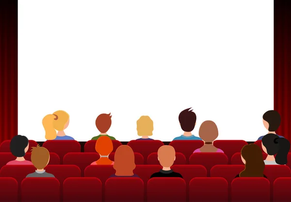 Cartoon Color Characters People in Movie Theater Concept. Vector — Stock Vector