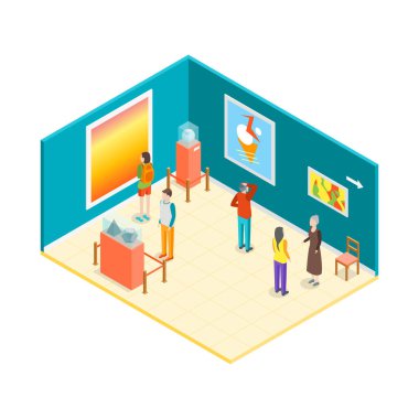 Müze Salonu Isometric Manzarası. Vektör