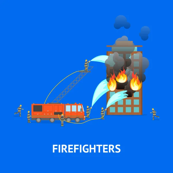 Cartoon Feuerwehr in der Stadt. Vektor — Stockvektor