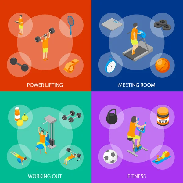 Fitness Club Concept 3d Isometric View. Vector — Stock Vector